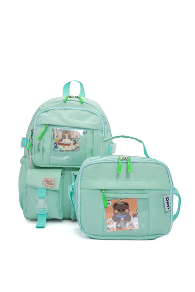 Wia Kawaii Korean Style Primary School and Lunch Box with Teddy Bear