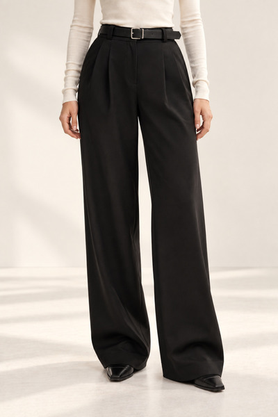 BM BALANCEMODA Γυναικείο παντελόνι Palazzo με ζώνη από Lycra σε μαύρο χρώμα
