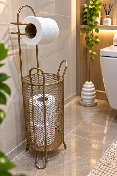 ANGDESİGN Antik Sepetli Tuvalet Kağıtlığı Wc Kağıtlık Yedekli Metal Tuvalet Kağıdı Standı Tutacağı Askısı Banyo Organizeri Lüks Banyo Aksesuarları Dekoratif Tuvalet Kağıtlığı Ayaklı Tuvalet Kağıtlığı