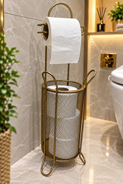 ANGDESİGN Antik Sepetli Tuvalet Kağıtlığı Wc Kağıtlık Yedekli Metal Tuvalet K...