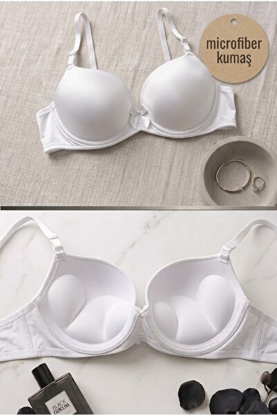 Lavint Homewear Beyaz Ultra Push-Up Premium Destekli Micro Balenli Slikonlu S...