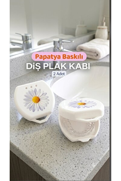 Vulli ŞEFFAF PLAK KUTUSU 2 ADET (Papatya Baskılı) DİŞ PLAK KABI