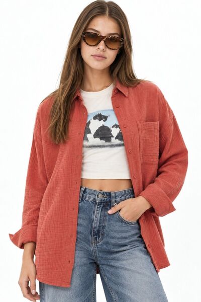 Hiccup Mixray Oversize Muslin Basic Shirt