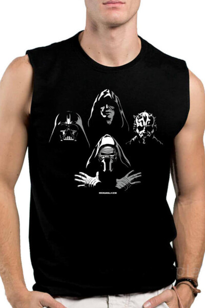 ROCKANDROLL Four Headed Star Wars Black Cut-Off Arm |   Sleeveless Men's T-Shirt