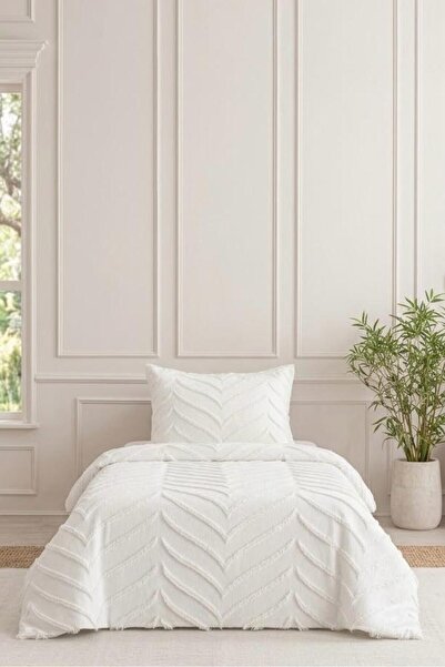 ARSEM EV TEKSTİL Milano Ecru Single Bedspread 180 X 240 cm and 1 Pillow