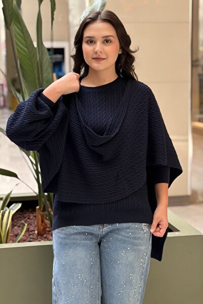 Mahal Crochet Knitwear Hair Braid Patterned Shawl Detailed Knitwear Blouse