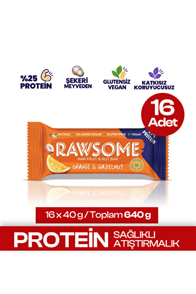 Rawsome Portakal Ve Fındıklı Glutensiz Ve Vegan Yüksek Proteinli Bar 40g X 16...