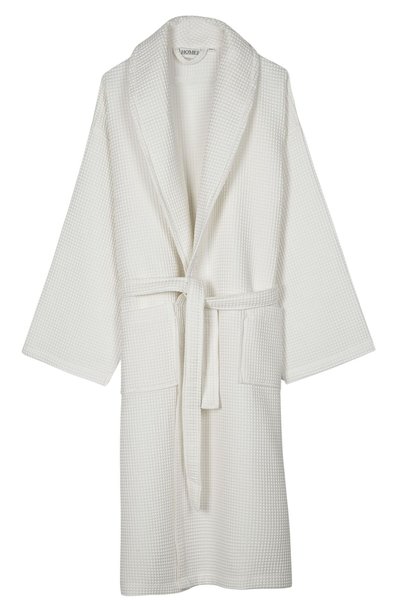 HOME 1961 Waffle Bathrobe, 100% Cotton Unisex Cream Waffle Pique Bathrobe - High Water Absorbency & Soft Shawl Collar Bathrobe - Home1961 Waffle Woven Bathrobe for Men and Women
