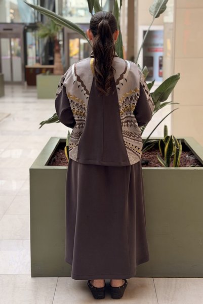 Ghisa طقم تنورة وسترة بسحّاب بنمط عرقي