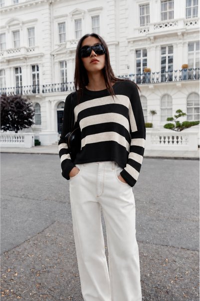 Lavinza Women's Long Sleeve Striped Crop Sweater