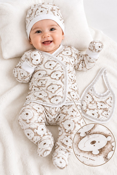 Hece Bebe طقم ملابس للمستشفى مكون من 5 قطع مصنوع من القطن بنسبة 100% بنمط الد...