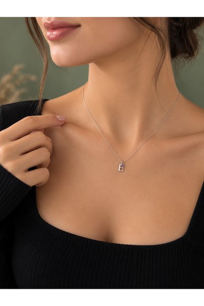 925 Ayar Orjinal Gümüş Kişiye Özel Harfli (İstenen harf ) ve Doğum Taşlı Minimalist Silver Rengi Gümüş Kolye