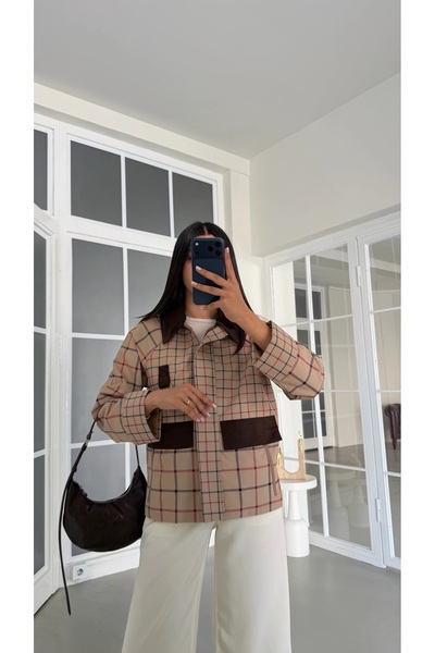 manana fashion Velvet Collar Plaid Pattern Jacket