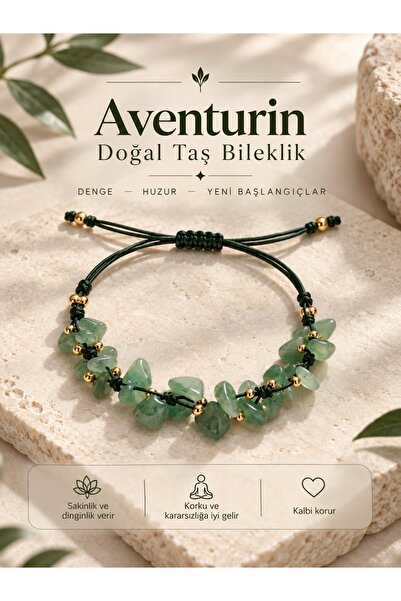 Femenino Yeşil Aventurin Doğal Taş Makrome Bileklik