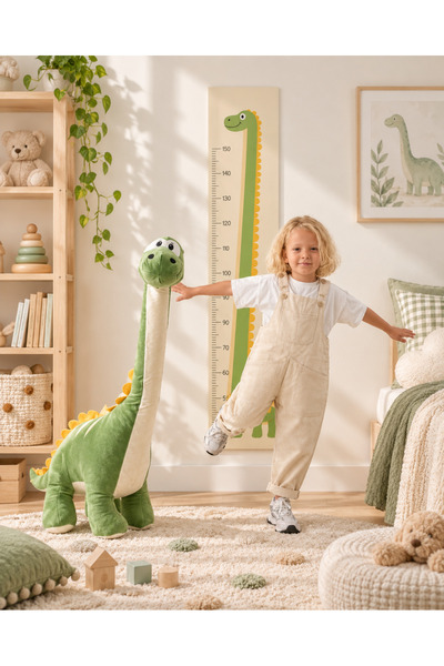Pufu Toys Dinozor Peluş Yastık Oyuncak Yeşil (1 METRE)