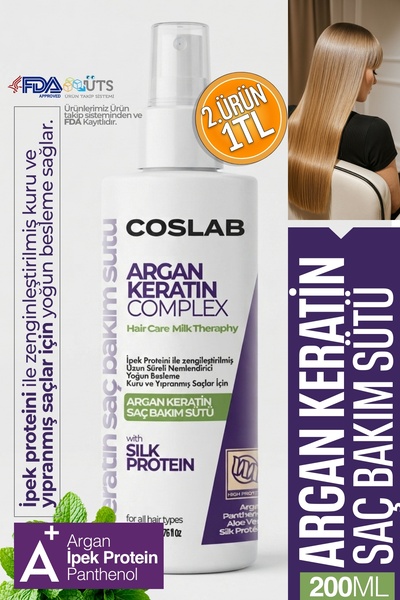 COSLAB Argan Yağı & Keratin Sütü 200ml Saç Besleyici İpek Proteini Aloe Vera ...