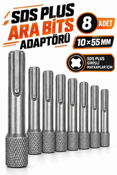 FREED TOOLS SDS Ara Bits Adaptörü 8 adet 10x55 mm SDS Plus matkap ucu dönüştü...