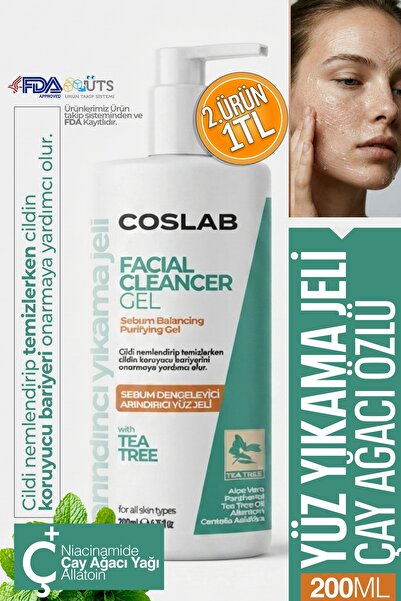 COSLAB Tea Tree Oil Face Wash Gel 200ml - Sebum Balancing Centella & Aloe Ver...