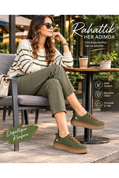 Kadın Casual Ayakkabı / Kalın Bej Tabanlı / Sneaker / 2026-2027 Sonbahar Kış Koleksiyonu / Haki Renk / D26KA-605-B