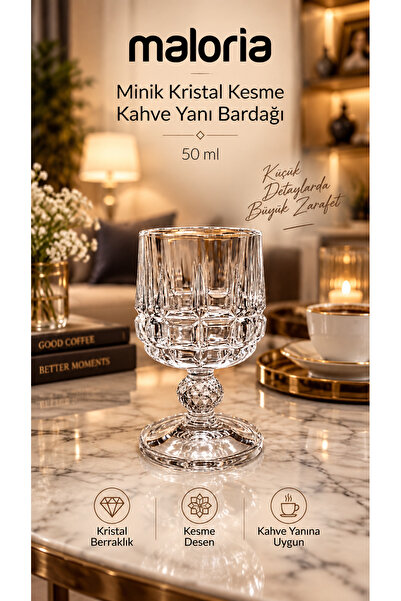 Maloria Lüks MİNİK Kesme Kristal Ayaklı Cam Kahve Yanı Su Bardağı, Zemzem Su ...