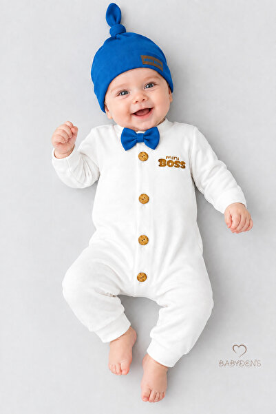 BABYDEN'S طقم بذلة وقبعة للأطفال الرضع من Little Boss بأزرار وربطة عنق وأكمام...