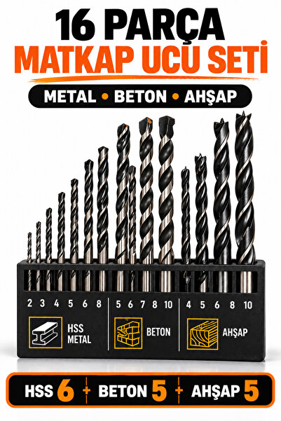 FREED TOOLS 16 Parça HSS Matkap Ucu Seti Beton Ahşap Metal Delme
