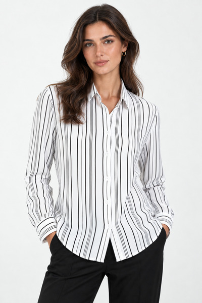 Nuevo White Black Striped Women's Shirt – Long Sleeve Flowy Moroccan Fabric