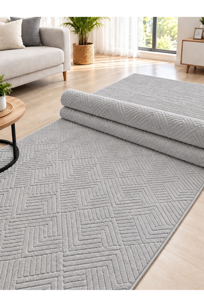 Alya Home Kaymaz Tabanlı Elit Bukle Kesme Salon Koridor Mutfak Halı Gri Yolluk