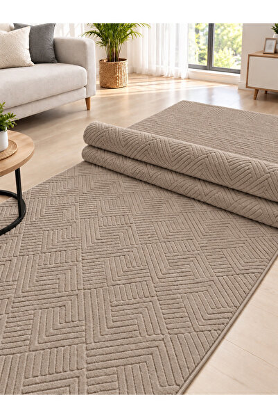 Alya Home Kaymaz Tabanlı Elit Bukle Kesme Salon Koridor Mutfak Halısı Vizon Y...