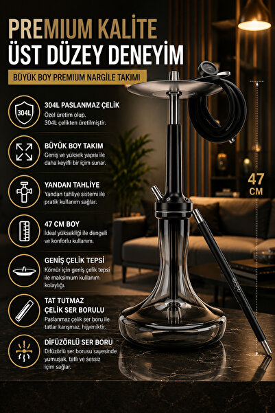perfectmegastore Doosha Nargile Takımı 47 cm Büyük Boy 304L Paslanmaz Çelik D...