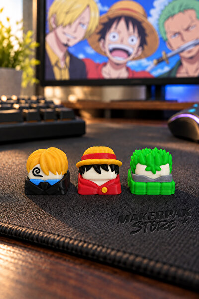 Makerpax Anime Keycaps 3'lü Set Luffy, Zoro ve Sanji - Mekanik Klavye Tuş Takımı