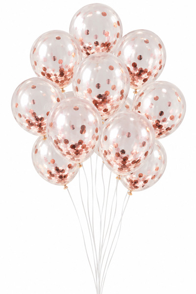 Parti dolabı 10 Pieces Rose Gold Light Pink Confetti Transparent Balloon Set ...