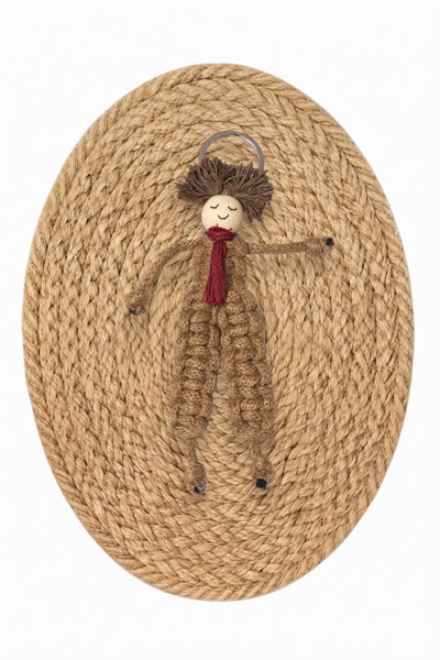 nftart.design Boy's Knitted Macrame Charm Keychain/Bag Charm with Burgundy Ti...