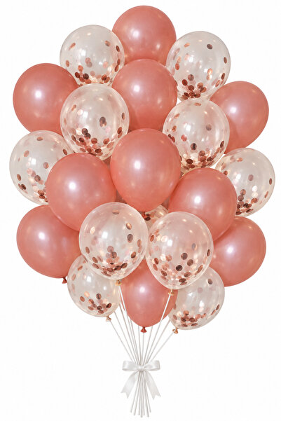 Parti dolabı Rose Gold Konfetili Şeffaf Balon Seti 20 Adet Balon