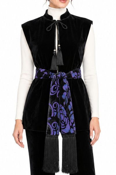 trikobis Velvet Vest with Cord and Pull Detailed Details