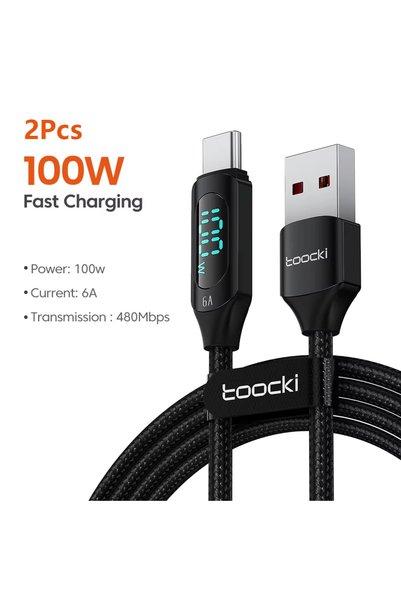 Toocki 1m 2PCS 100W Black 100W USB Type C Cable For Huawei Honor Xiaomi Samsu...