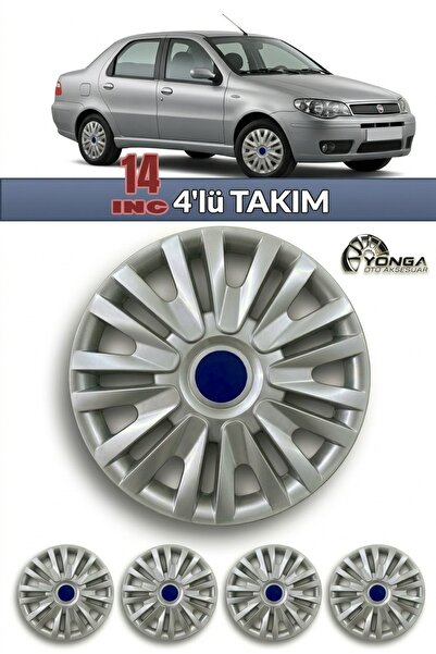 YONGA OTO AKSESUAR FİAT ALBEA 14 İnç Jant Kapağı 4'lü Set Gümüş + 4 Amblem + ...