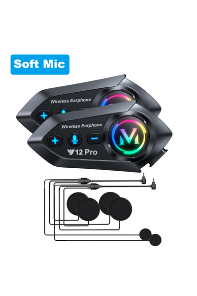 Choice1 2PCS Soft Mic Y12 Pro Motorcycle Helmet Bluetooth Headset Intercom Di...