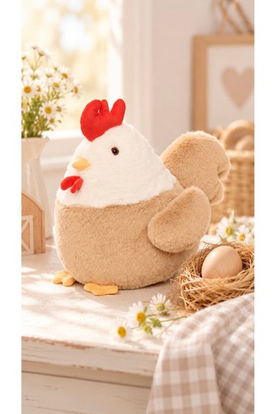 Pufu Toys Tavuk 35 Cm Sevimli Peluş Oyuncak, Hediyelik Oyuncak, Bebek Yastığı