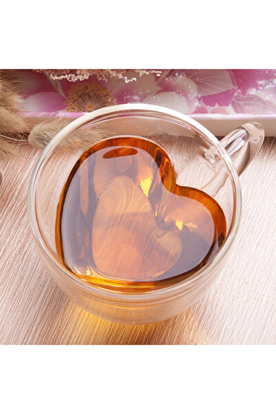 choice2 240ml Heart Love Shaped Glass Mug Couple Cups Double Glass Cup Heat-R...