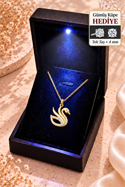 emirOmade 925 Ayar Gümüş Işıklı Kutuda Zarif Kuğu Kolye Gold Rengi 1,3x1,5cm ...