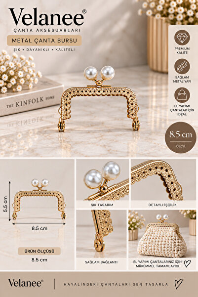 velanee İncili Cüzdan Klipsi Gold 8,5 CM