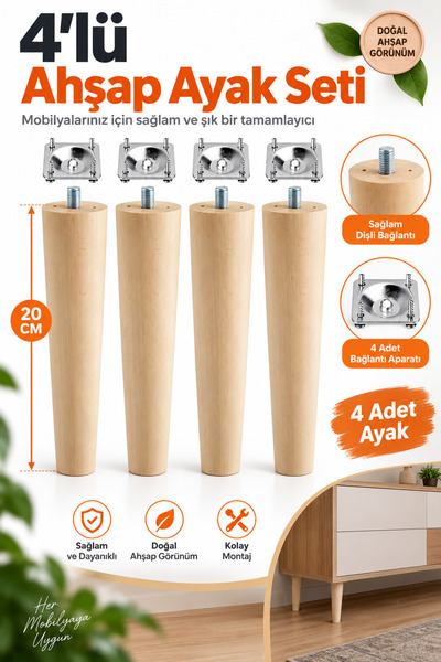 NUBLADO Ahşap (20 CM) Sehpa Konsol Puf Tv Ünitesi Ayağı Ayakları M8 Civatalı ...