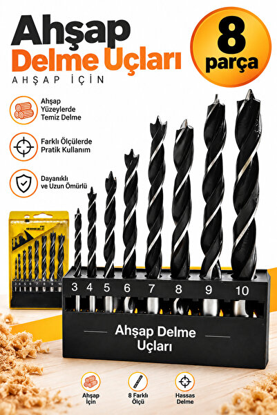 NUBLADO Ahşap Delme Matkap Ucu Set 8 'li Paket Ağaç Sunta Kartonpiyer Delme 3...