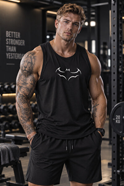 TREND ALİSSE Sporcu Atleti - Yarasa Baskılı Spor Atlet Fitness Gym Tank Top
