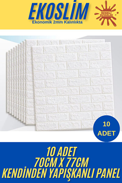 Renkli Duvarlar 70x77 Cm 10 Adet Ekoslim 2mm Kendinden Yapışkanlı Sünger Tuğl...
