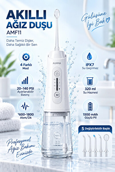 Blackbird Game Center Auhma AMF11 Akıllı Şarjlı Ağız Duşu - 320ml Su Haznesi,...