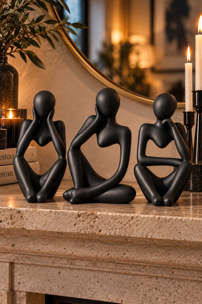 Nevhan Sanat Siyah 3'lü Heykel Seti Insan Vücut Sanatı Biblo