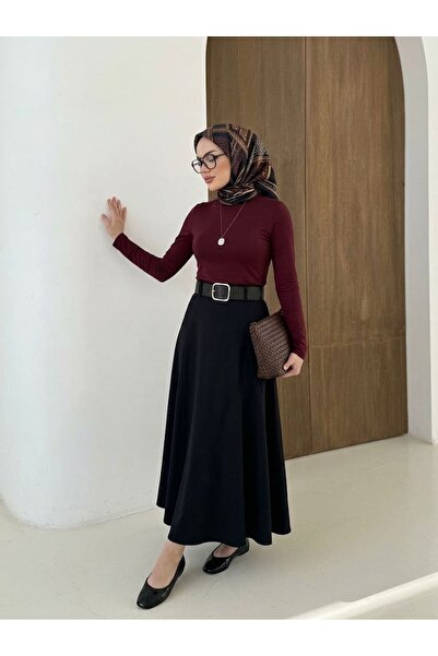 Lunsera Store تنورة دابيل بتفاصيل الفراشة - أسود