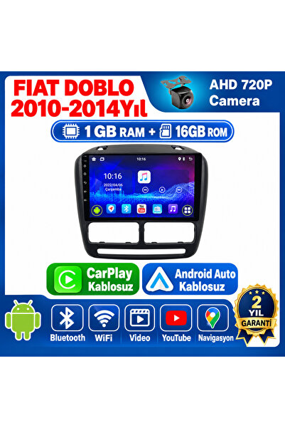 FIAT DOBLO 2010-2014 Yıl uyumlu 1GB Ram 16GB Rom Hafıza Android Kablosuz Carplay Navigasyon Multimedya 9 Inç Hediye görüş kamerası Hediye Çerçevesi 1+16